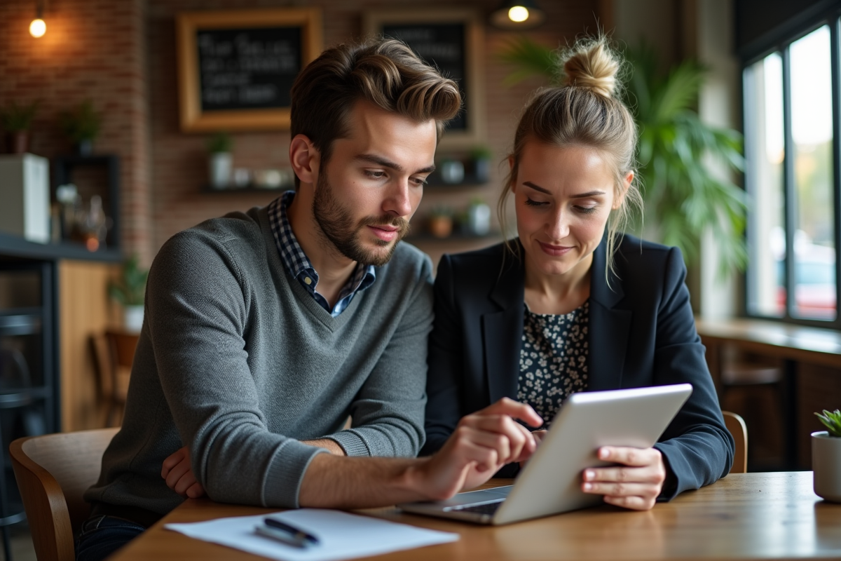 Jeune influenceur et manager discutant autour d