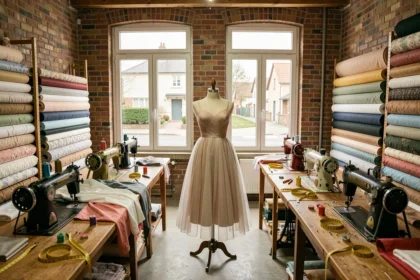 Atelier de couture dans les Hauts-de-Seine avec machines à coudre, tissus et mannequins de couture