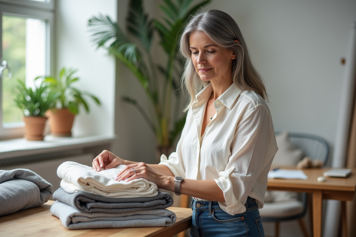 Femme d'âge moyen dans un atelier de couture lumineux