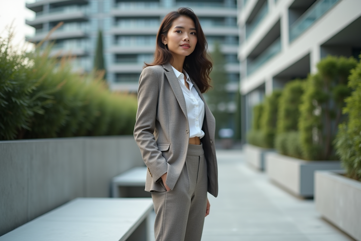 Jeune femme mode futuriste dans un environnement urbain