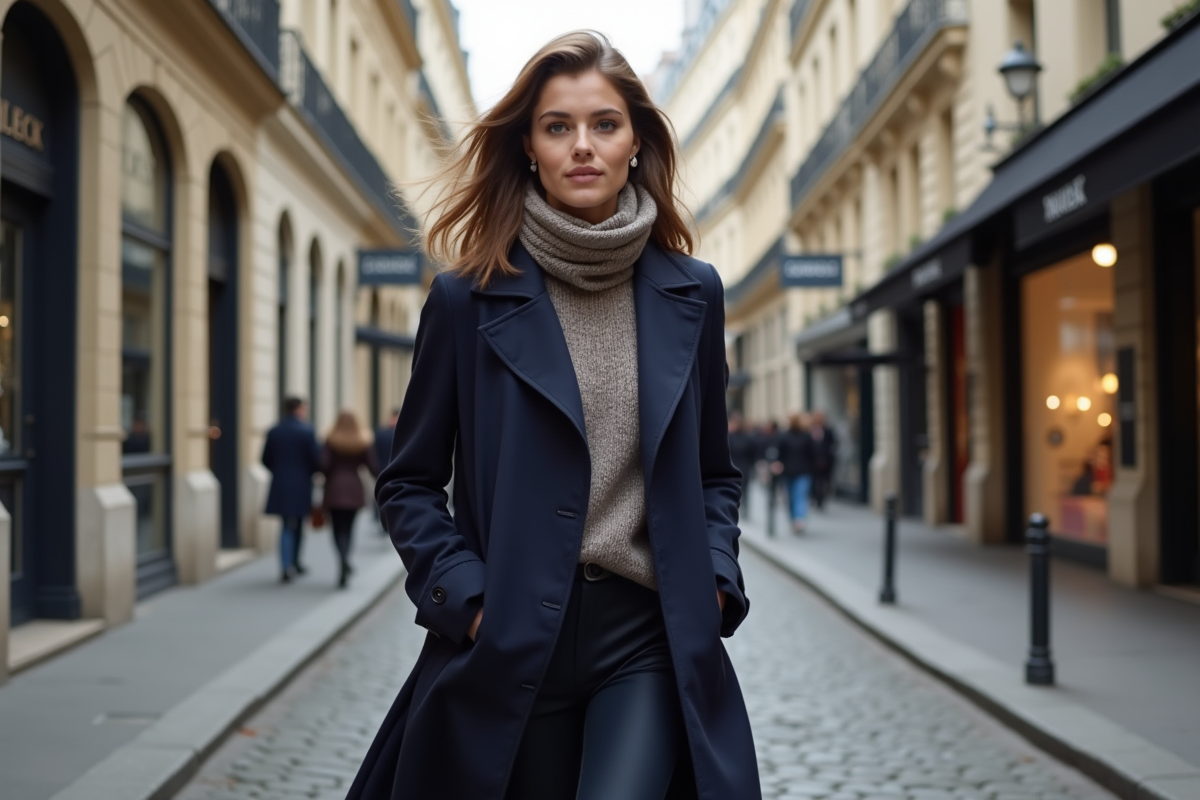 Femme élégante en trench à Paris pour l'article mode