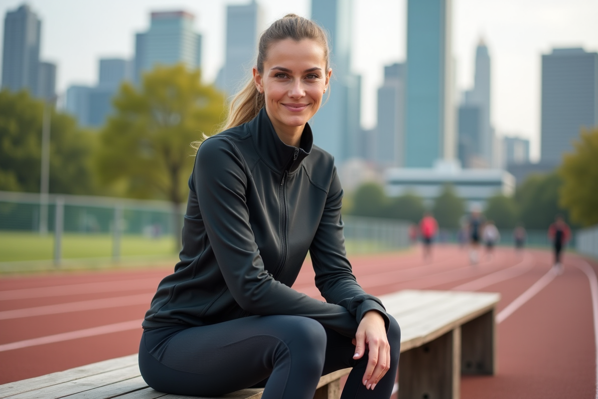 Femme sportive assise dans un parc urbain dynamique