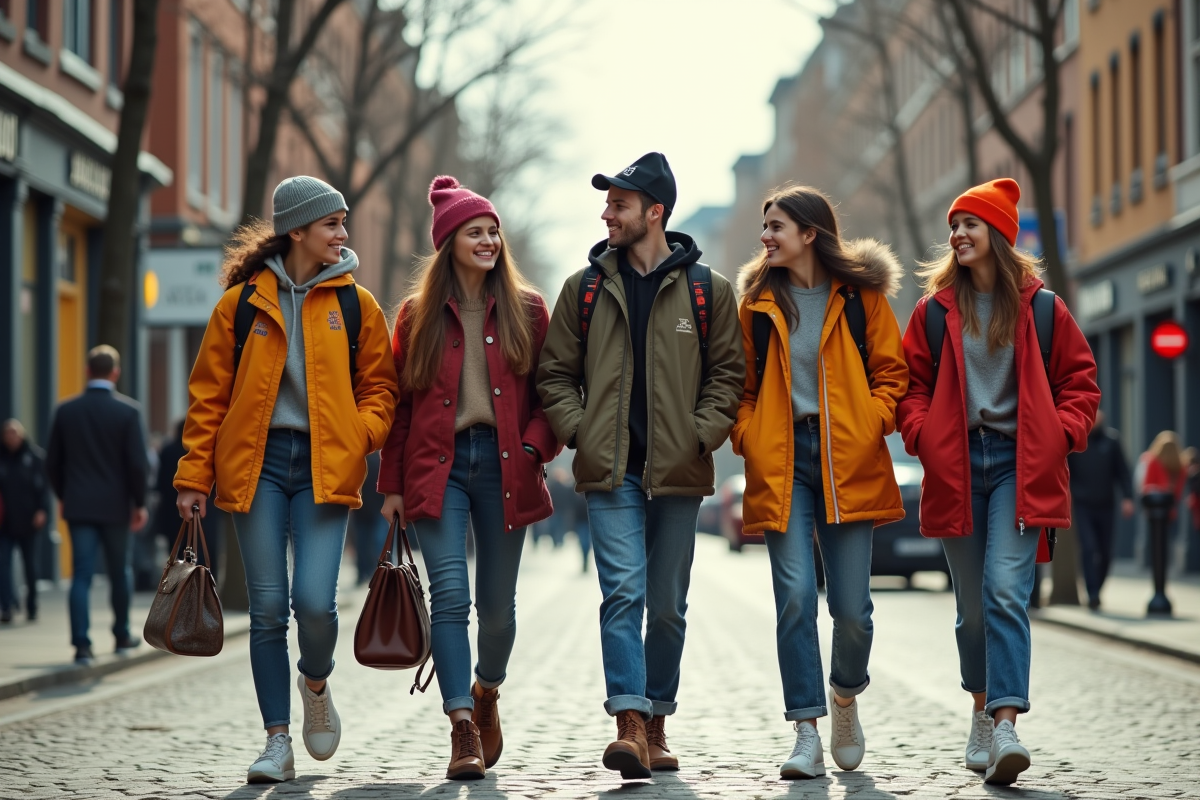 Groupe de jeunes en streetwear dans une rue citadine