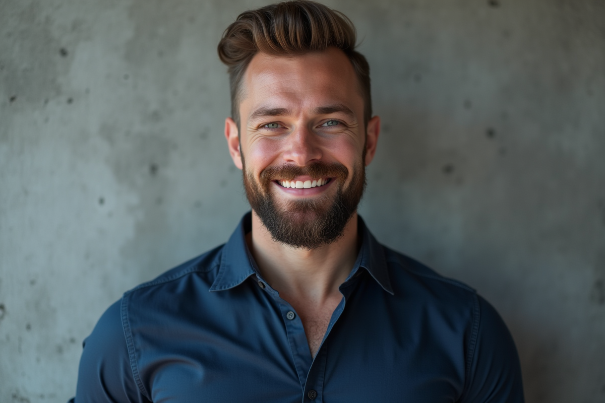 Homme élégant en portrait face avec barbe nette