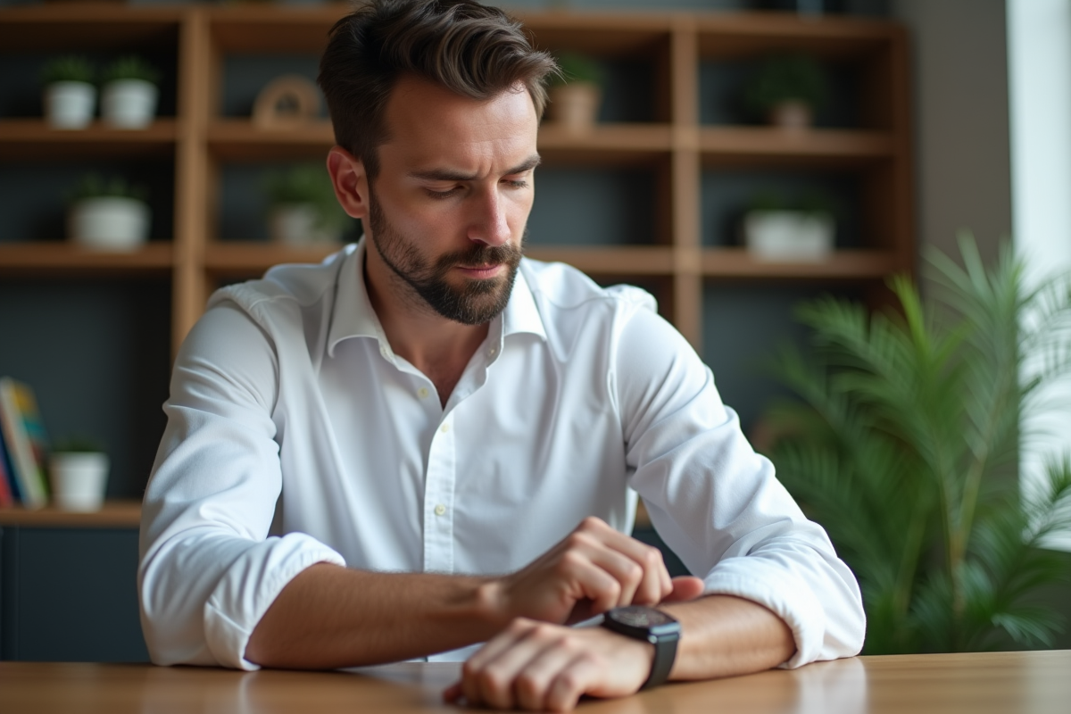 Homme regardant sa montre dans un bureau moderne