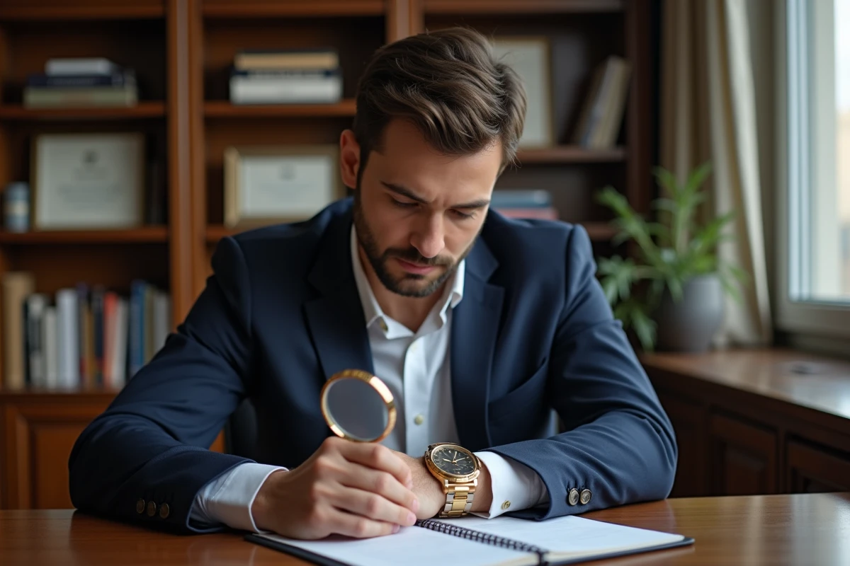 Homme en costume regardant une montre en gros plan