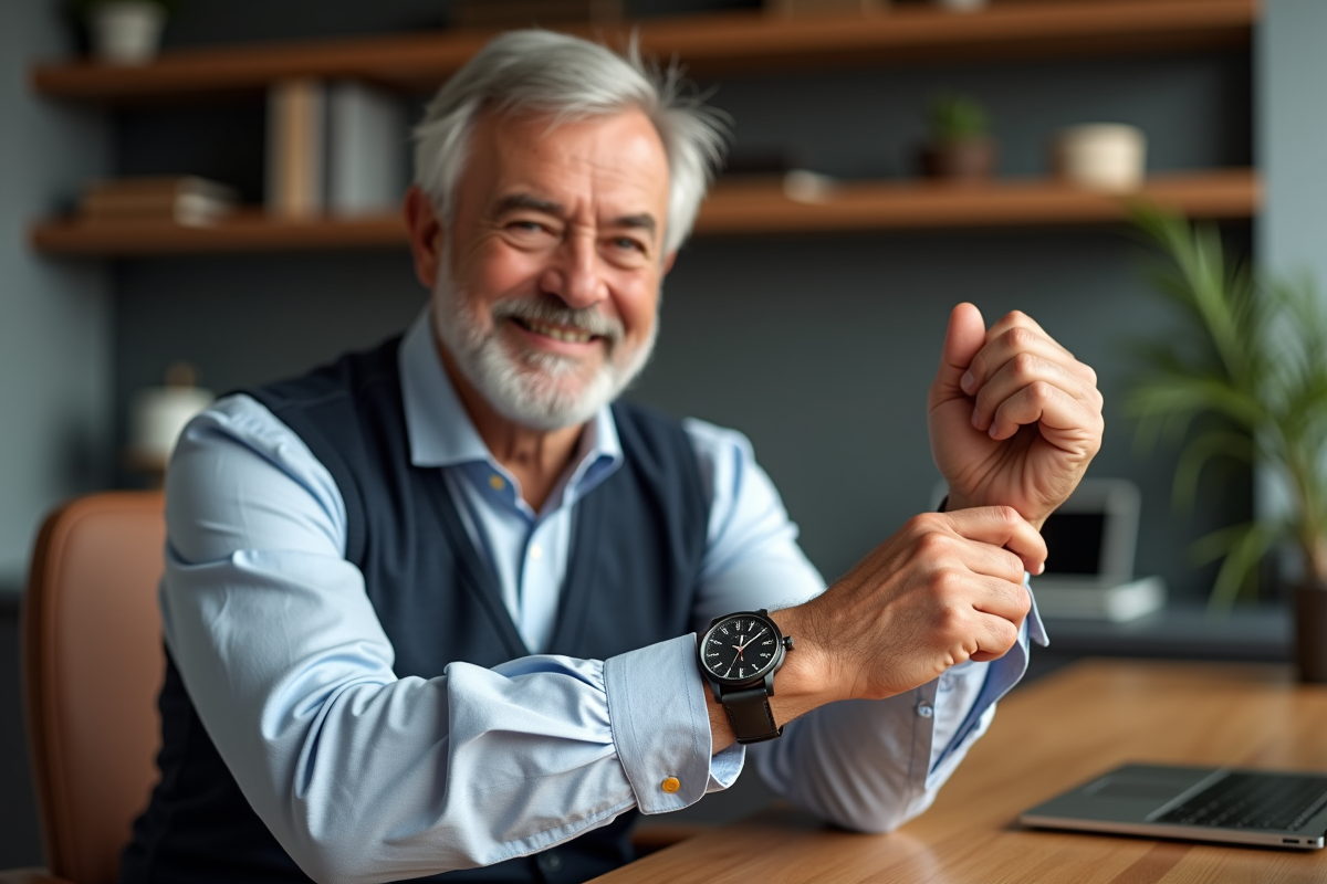 Homme d'âge mûr dans un bureau moderne portant une montre élégante