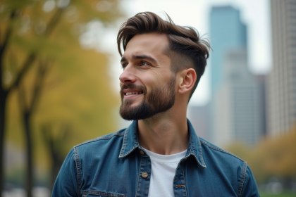 Homme confiant en plein air dans un parc urbain