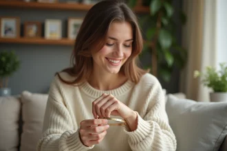 Jeune femme ajustant un bracelet en or personnalisé
