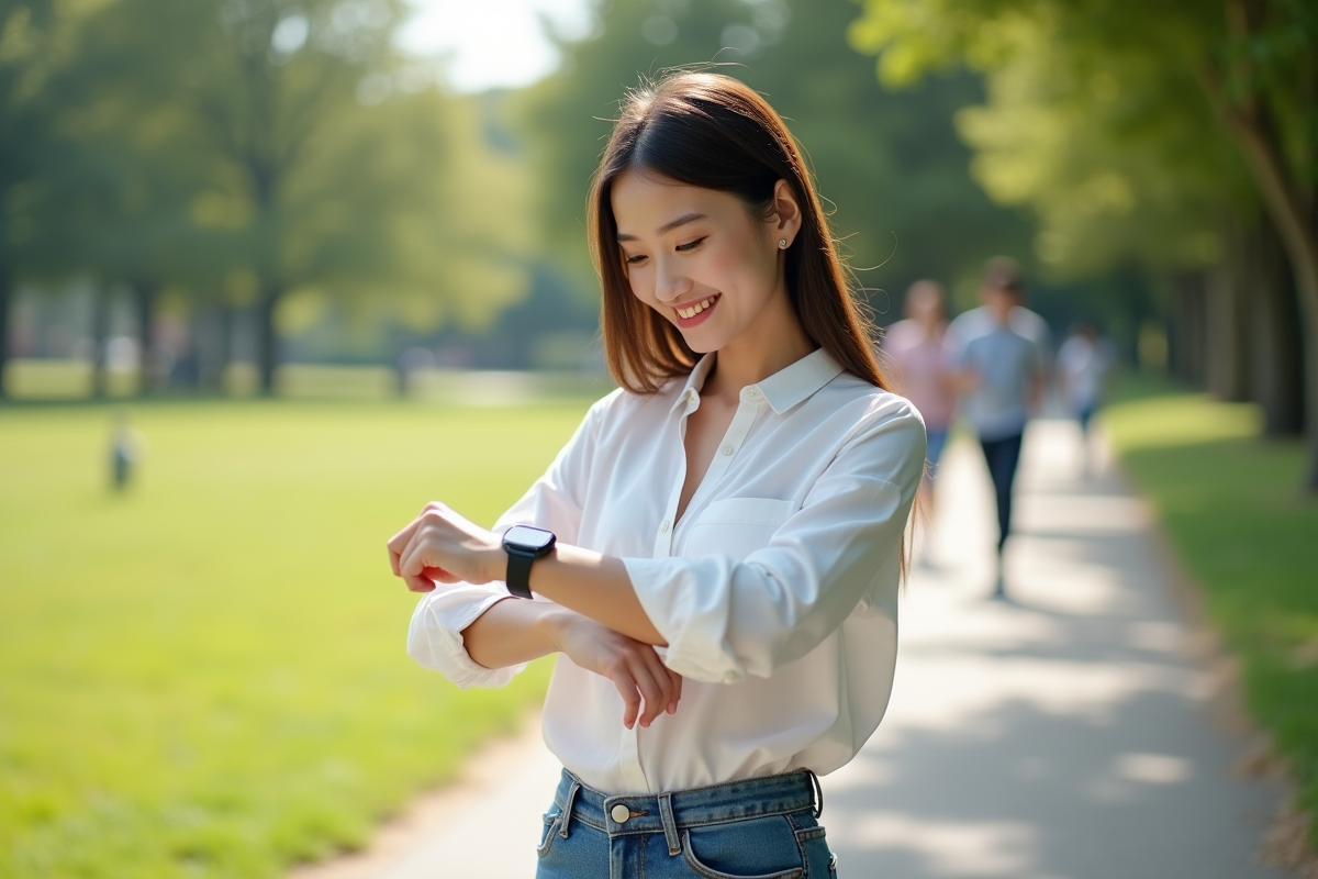 Jeune femme en denim vérifiant l