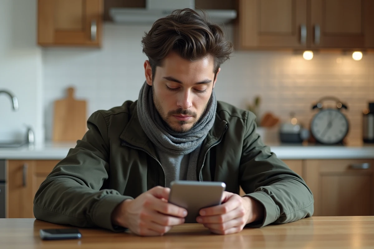Jeune homme compare deux gadgets électroniques