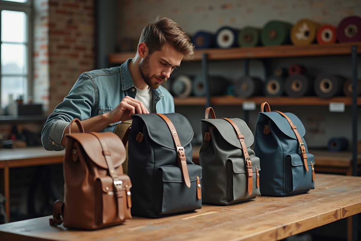 Jeune homme inspectant un sac à dos dans l