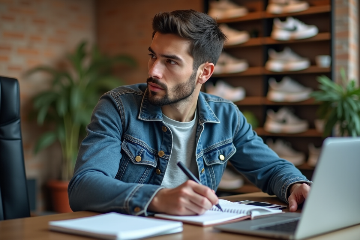 Jeune homme français dans un bureau urbain moderne