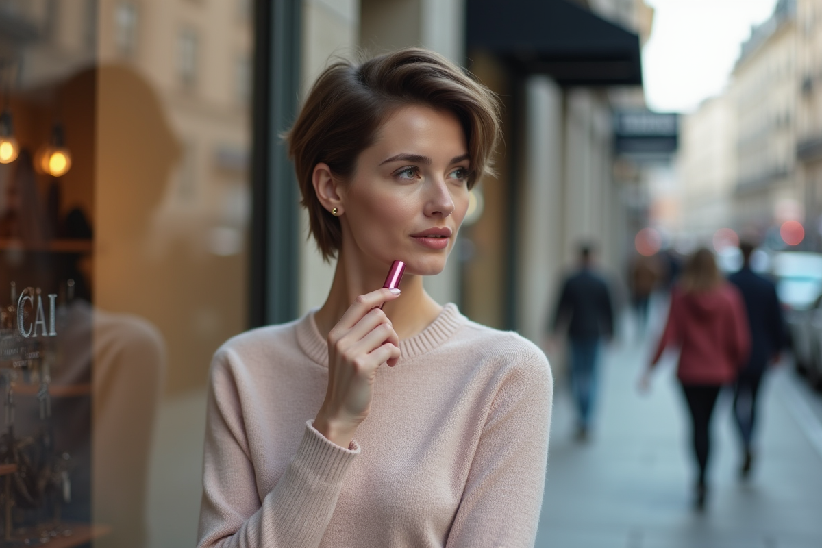 Jeune femme professionnelle regardant une vitrine en ville